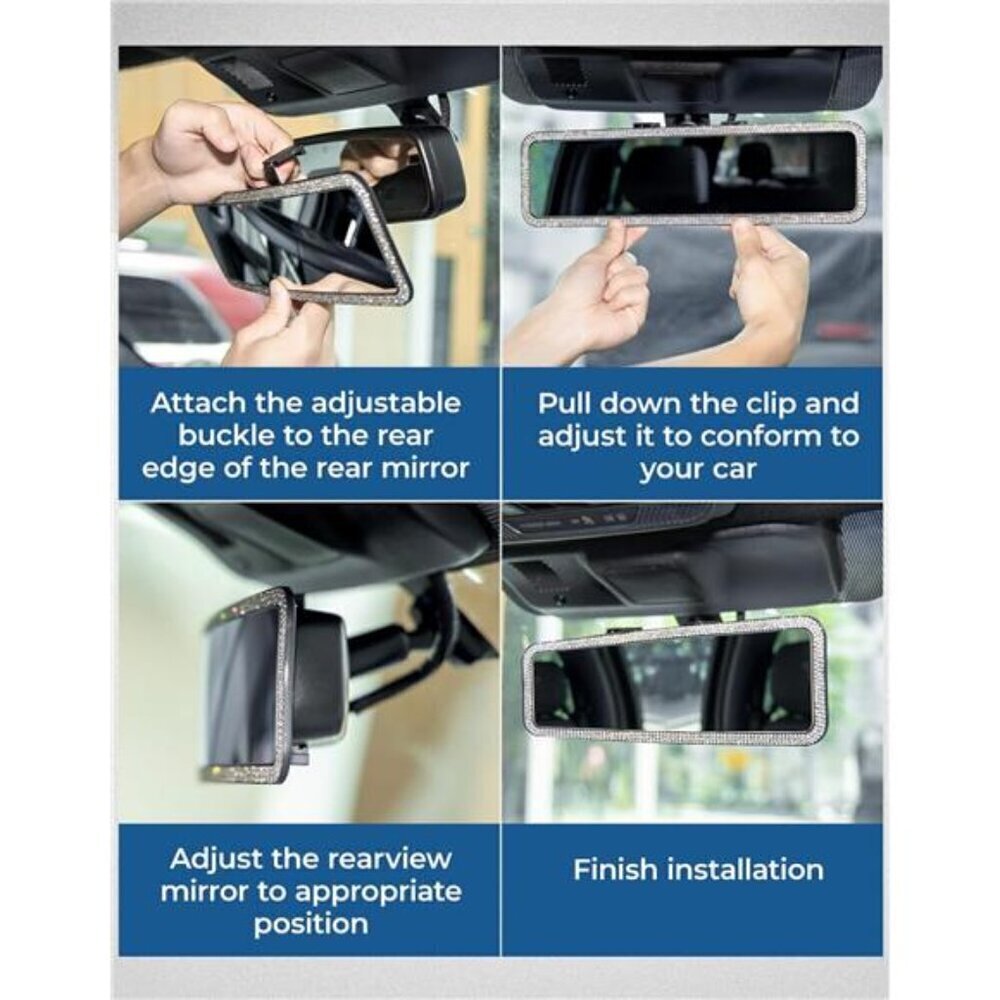 Bling Car Rear View Mirror Universal 11.81 Inch Panoramic Rearview Mirror - Picture 3 of 7